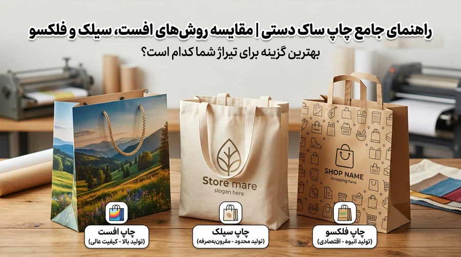 تفاوت چاپ افست، سیلک و فلکسو در تولید ساک دستی: کدام روش برای تیراژ شما مناسب‌تر است؟